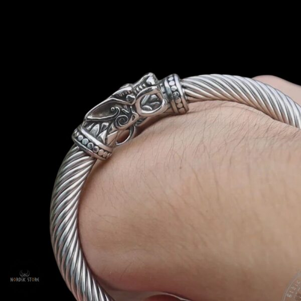 bracelet jonc viking Fenrir en acier, cadeau homme et femme