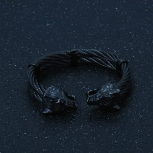 Bracelet viking tête de loup Fenrir noir