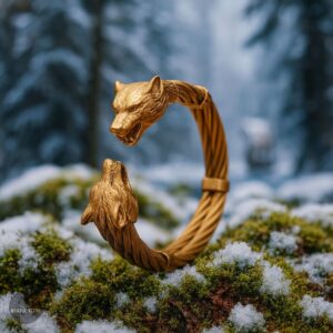 bracelet tête de loup Fenrir en acier or, cadeau