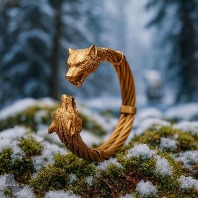 bracelet tête de loup Fenrir en acier or, cadeau
