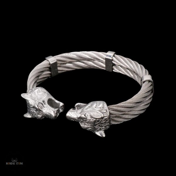 bracelet tête de loup Fenrir argent, cadeau homme et ados