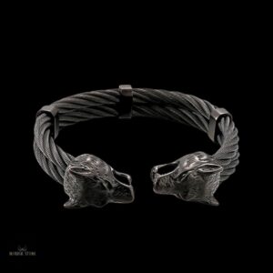bracelet tête de loup Fenrir noir, cadeau homme et ados