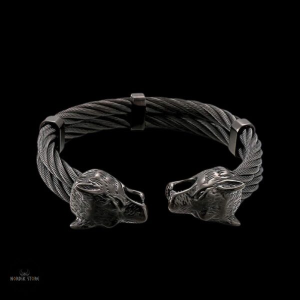 bracelet tête de loup Fenrir noir, cadeau homme et ados