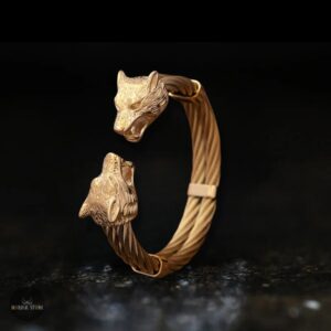 bracelet tête de loup Fenrir or, cadeau homme