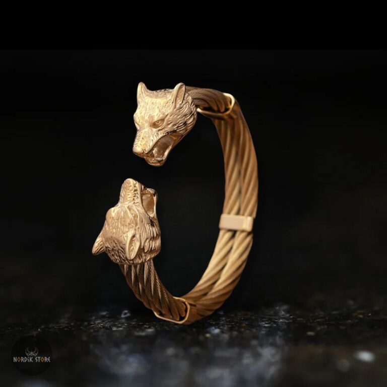 bracelet tête de loup Fenrir or, cadeau homme
