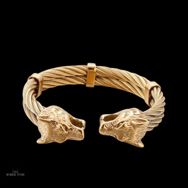 bracelet tête de loup Fenrir or, cadeau nordique homme et ados