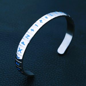 Bracelet viking les 24 runes bleu acier
