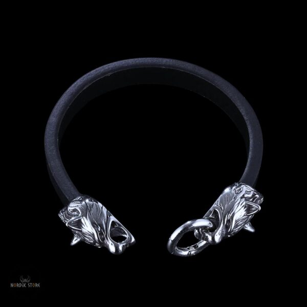 Bracelet viking en cuir et acier Loup Fenrir, cadeau