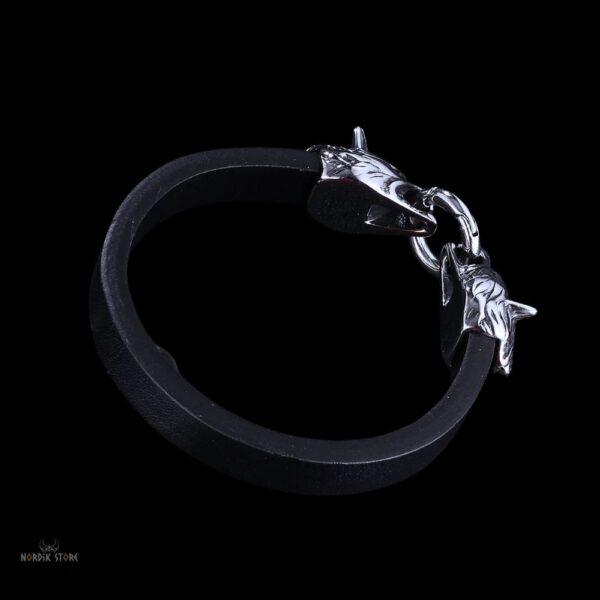 Bracelet viking en cuir et acier Loup Fenrir, cadeau homme