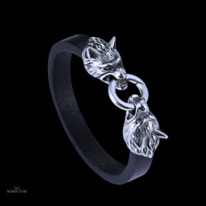 Bracelet viking en cuir Loup Fenrir, cadeau homme et ados