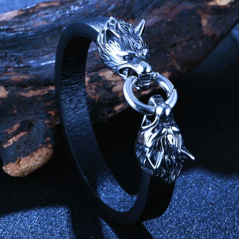 Bracelet viking cuir loup Fenrir