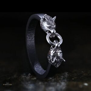 Bracelet viking en cuir Loup Fenrir, cadeau