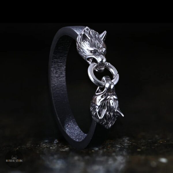 Bracelet viking en cuir Loup Fenrir, cadeau