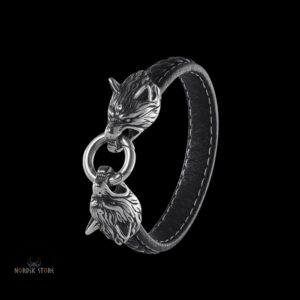 bracelet viking cuir loup Fenrir, cadeau homme