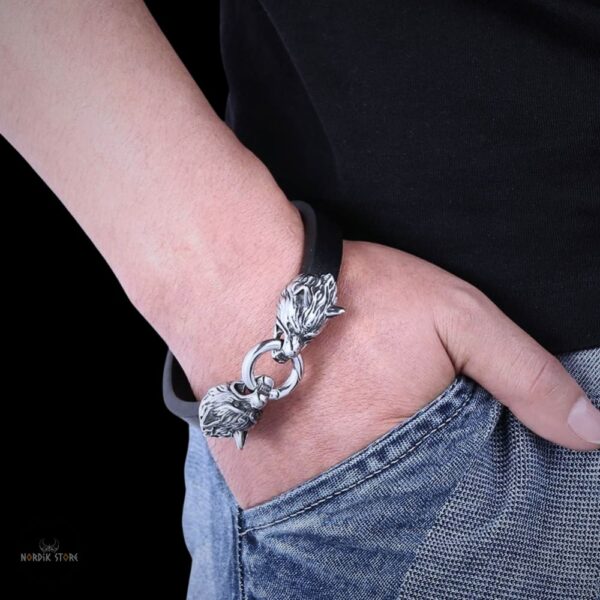 Bracelet viking en cuir Loup Fenrir, cadeau homme et ados