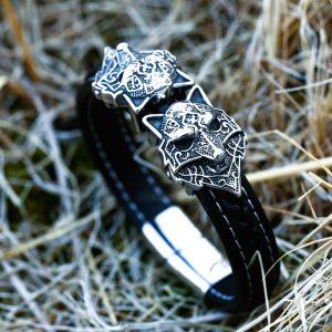 Bracelet viking en cuir loup géant Fenrir