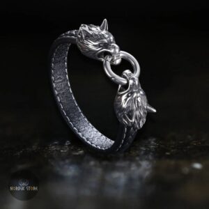 Bracelet Viking Cuir Loup Fenrir