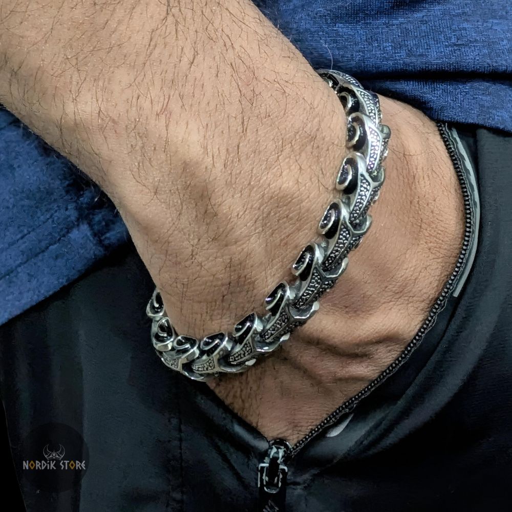 Bracelet viking Écailles de Dragon en acier, cadeau homme et ados