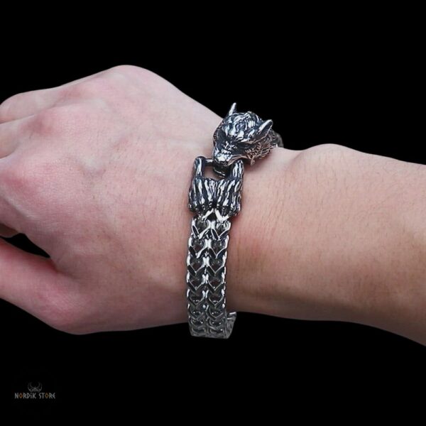 Bracelet viking Fenrir en acier, cadeau homme et ados