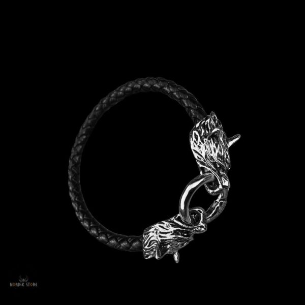 bracelet viking Fenrir en acier et simili cuir tressé, cadeau