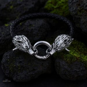 bracelet viking Fenrir en simili cuir tressé, cadeau