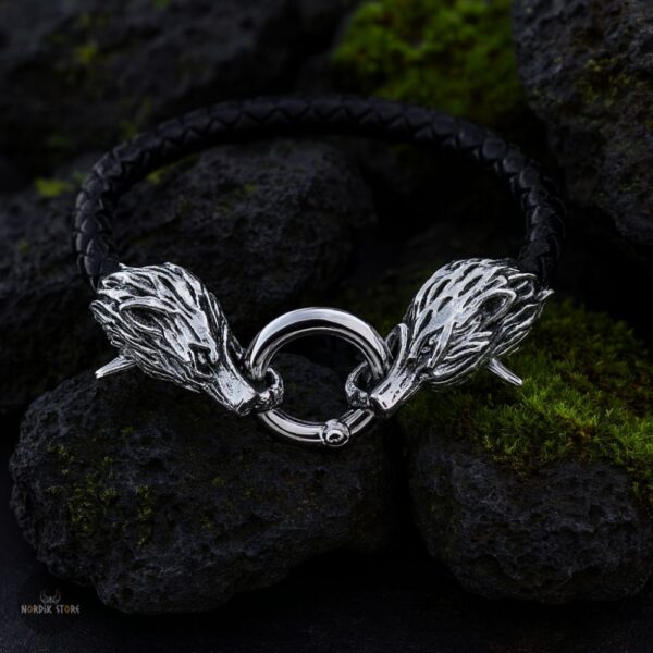 bracelet viking Fenrir en simili cuir tressé, cadeau
