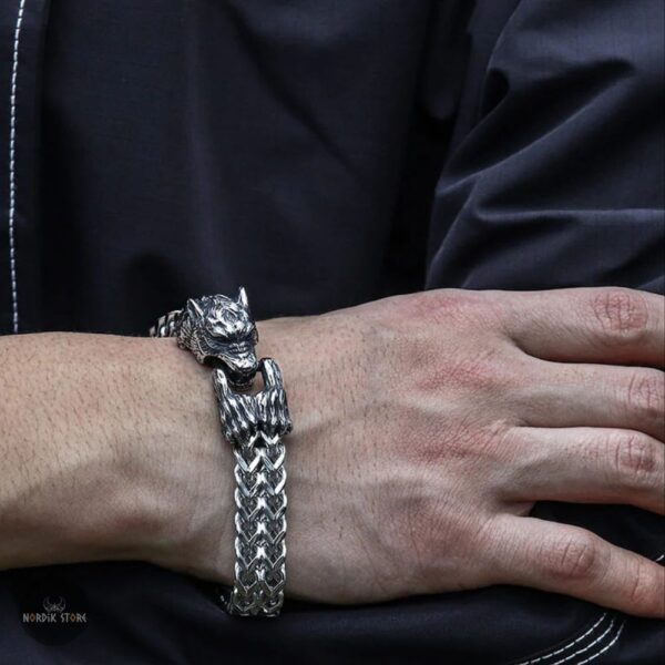 Bracelet viking loup Fenrir en acier, cadeau homme et ados