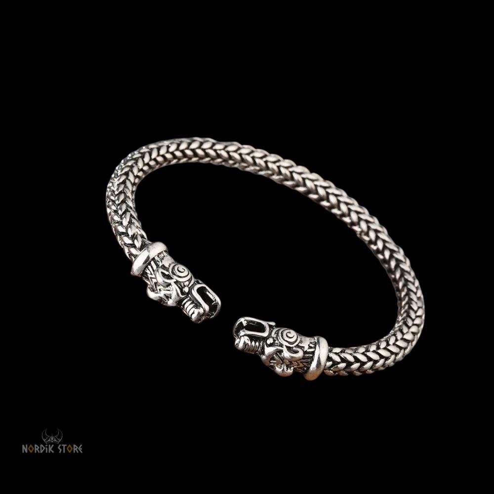 bracelet viking les loups Freki et Geri argent, cadeau homme