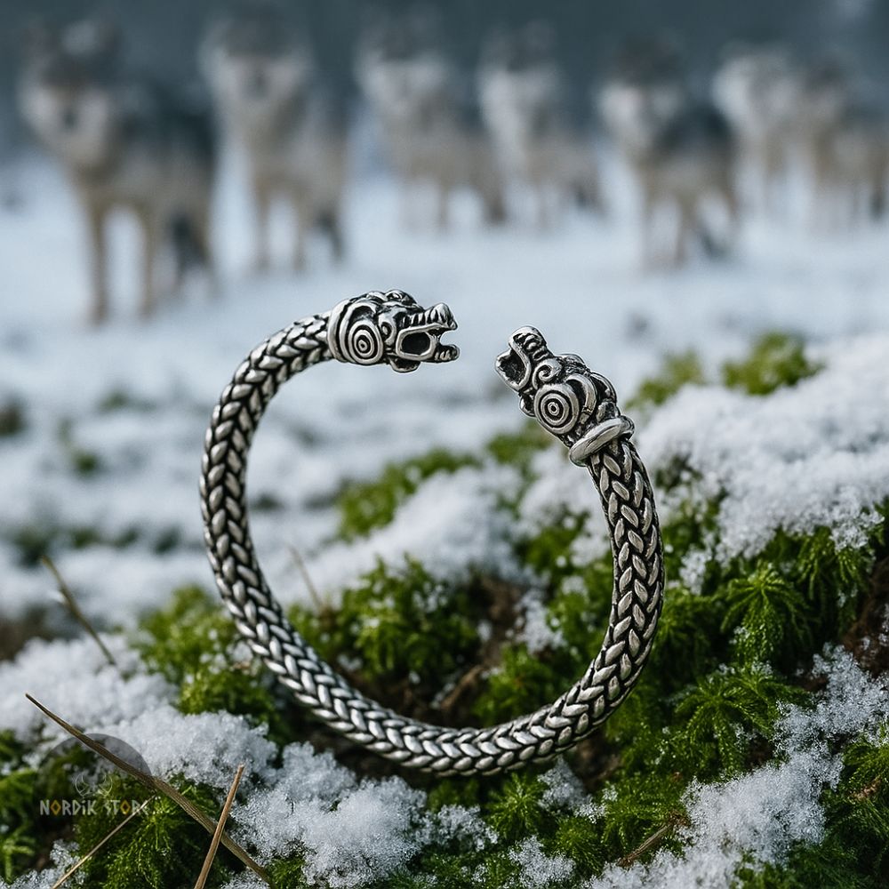 bracelet viking les loups Freki et Geri argenté, cadeau