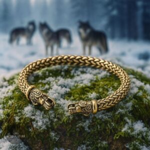 bracelet viking les loups Freki et Geri bronze or, cadeau