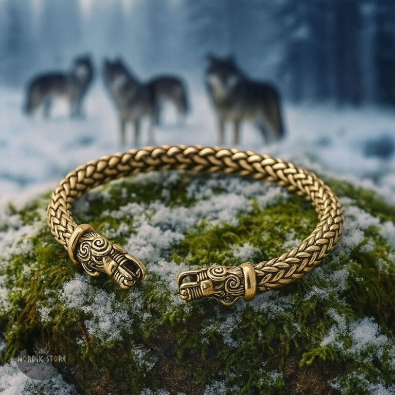 bracelet viking les loups Freki et Geri bronze or, cadeau