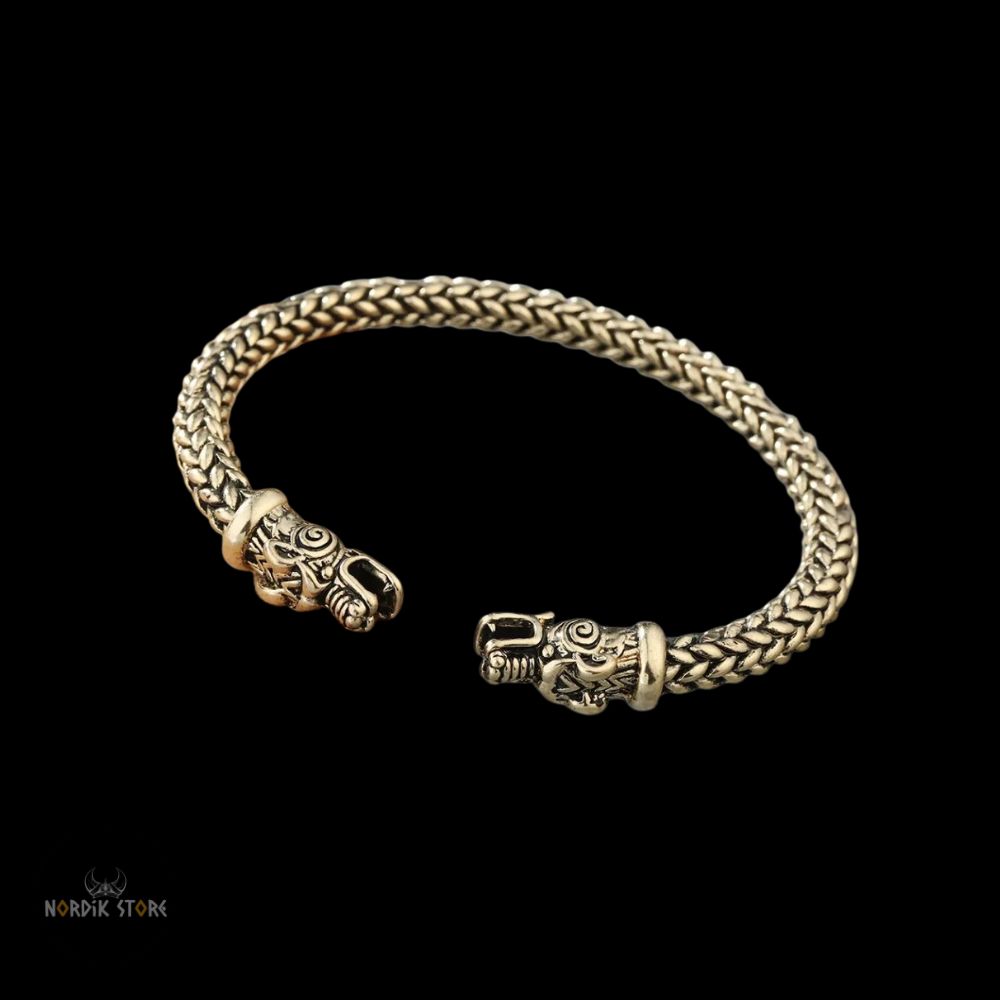 bracelet viking les loups Freki et Geri or, cadeau homme