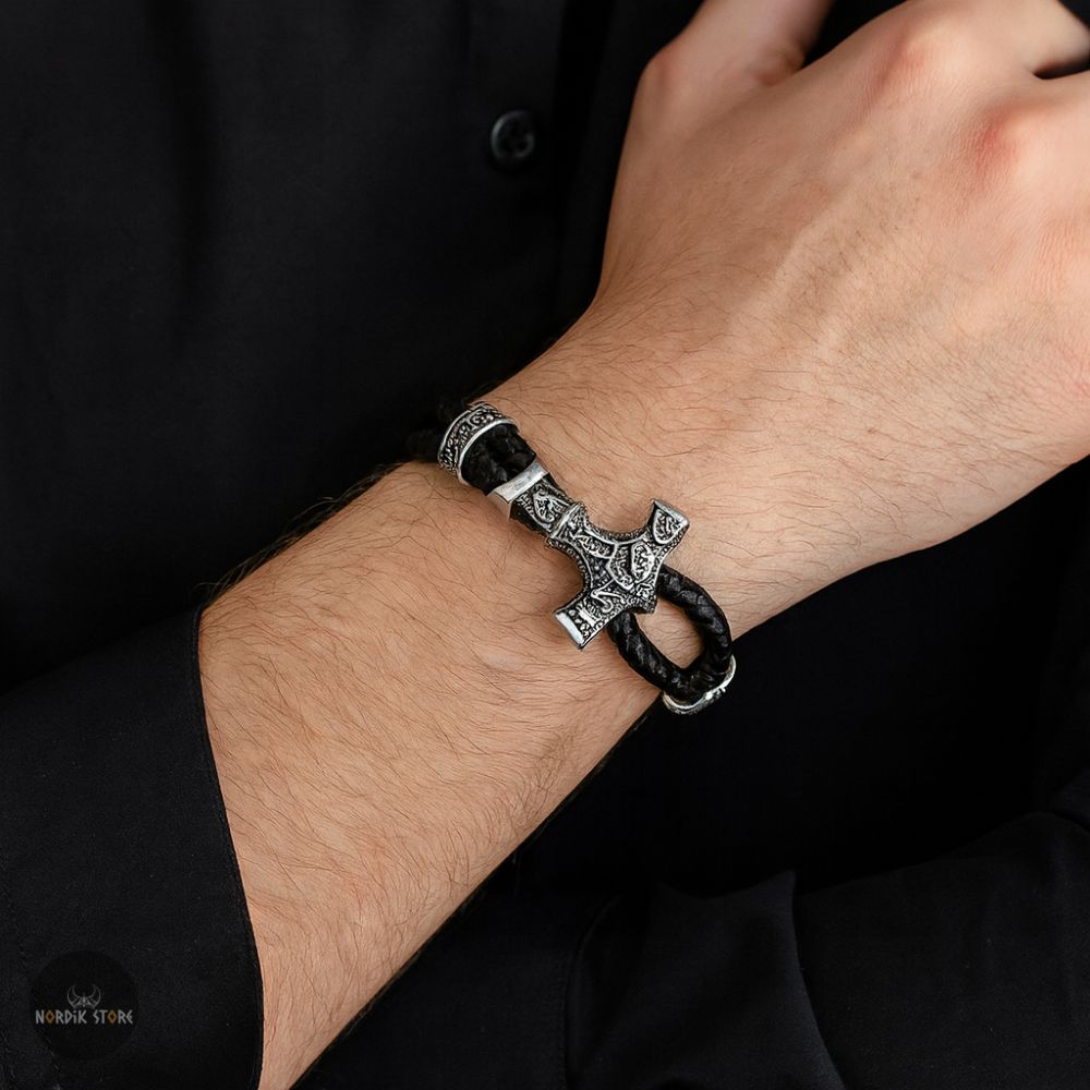 bracelet viking Mjöllnir tressé, cadeau homme et ados