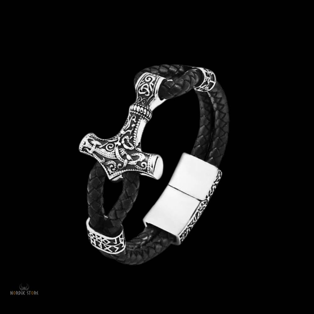 bracelet viking Mjöllnir tressé, cadeau homme