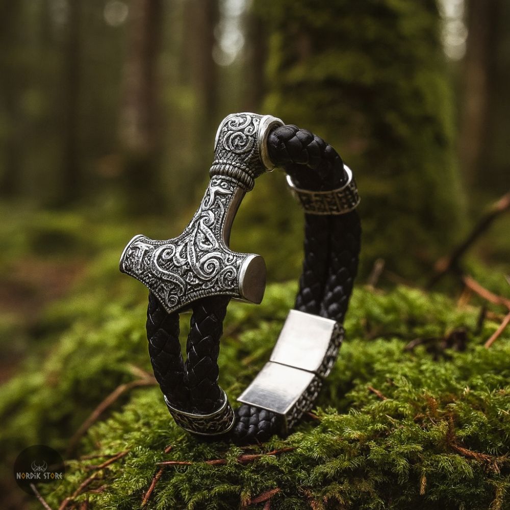 bracelet viking Mjöllnir tressé, cadeau