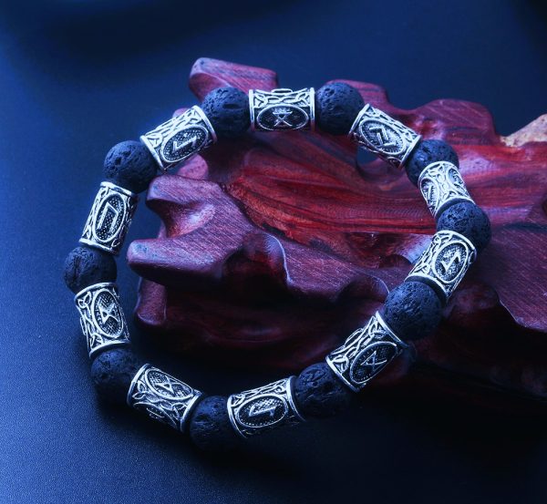 Bracelets vikings runes Futhark pierres lave volcanique