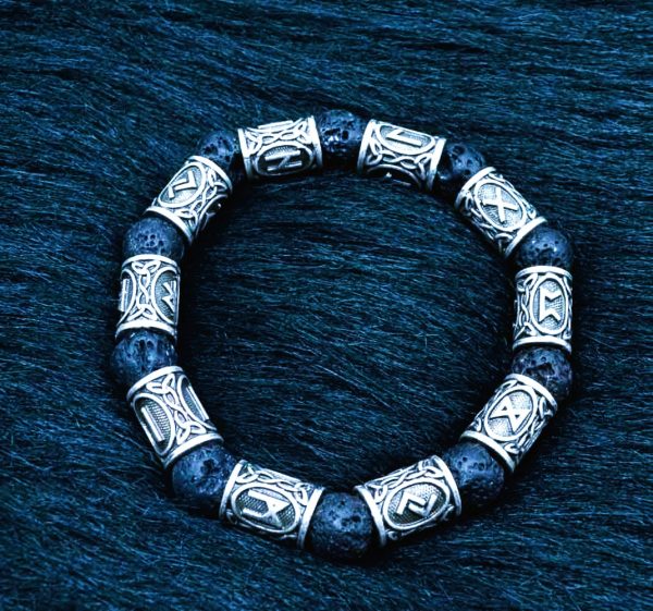 Bracelets vikings runes volcaniques argent