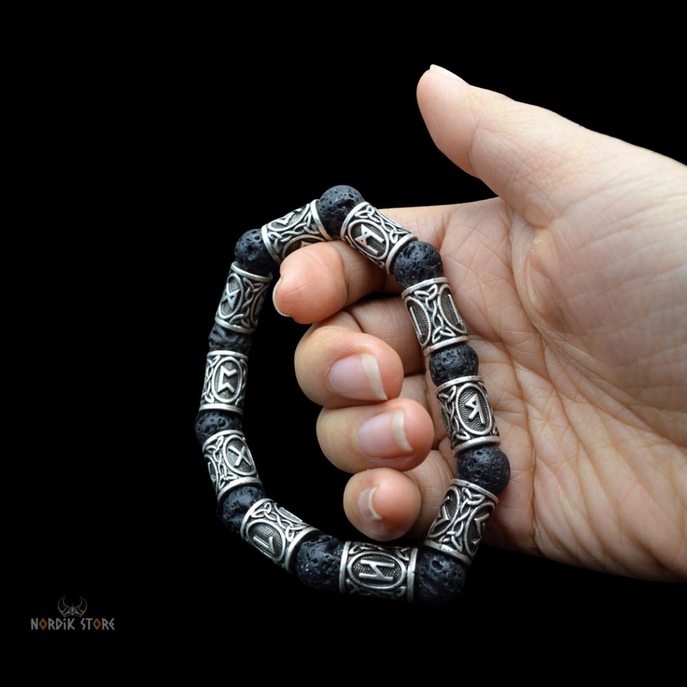 bracelet viking runes volcaniques argent, cadeau homme