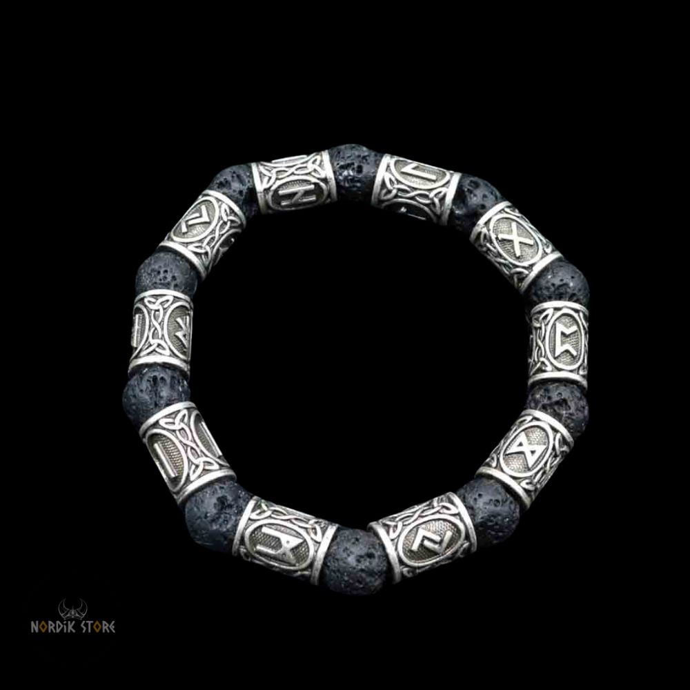 bracelet viking runes volcaniques argent, cadeau