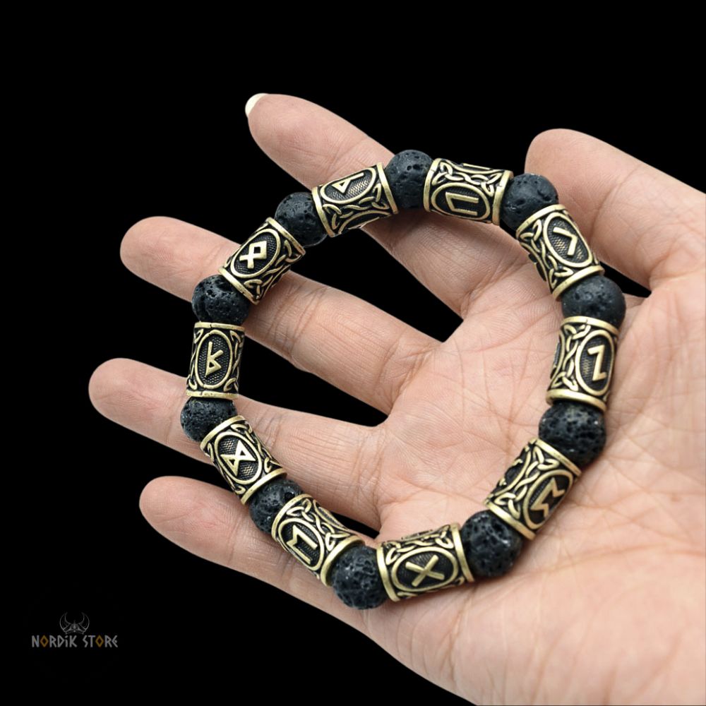 bracelet viking runes volcaniques bronze, cadeau homme