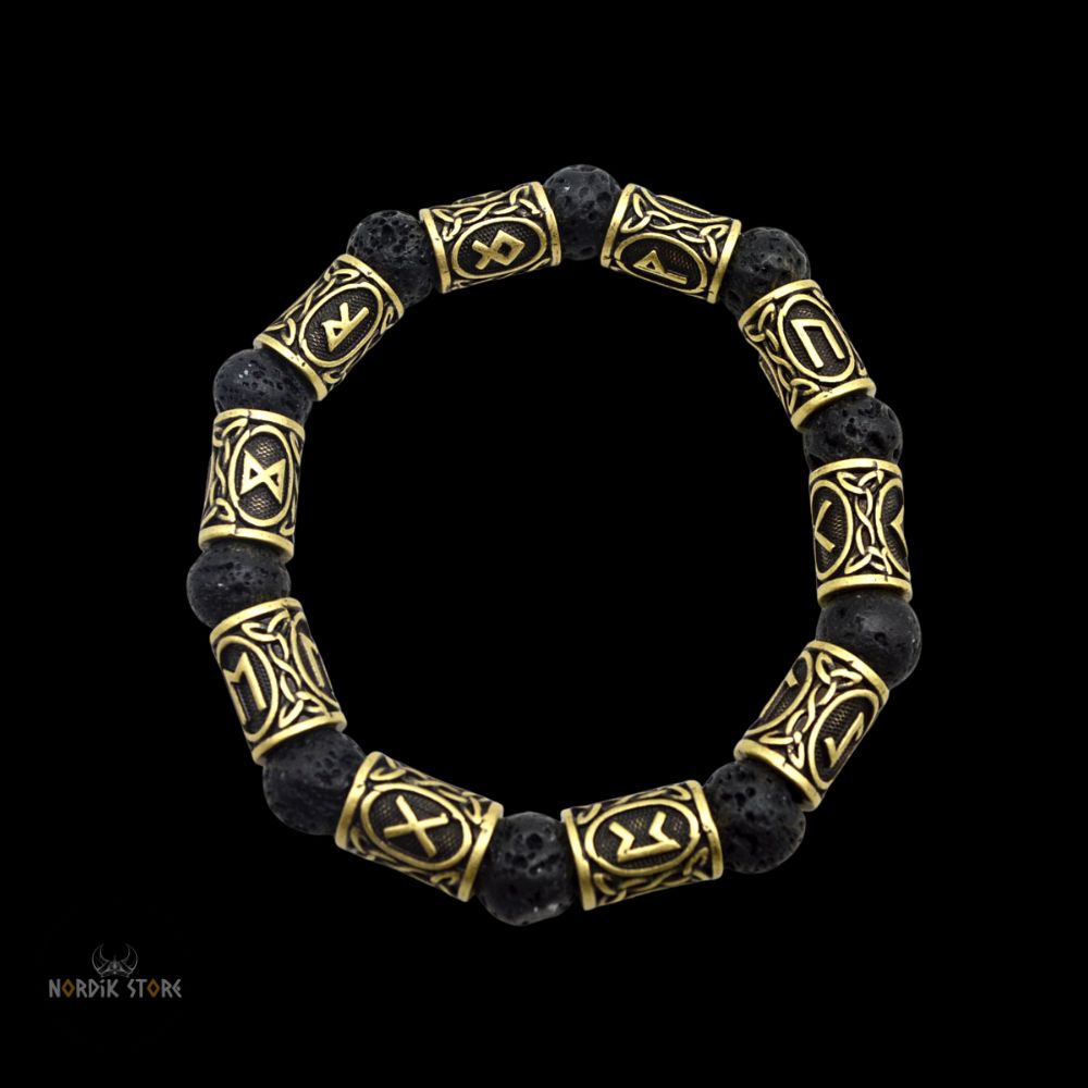bracelet viking runes volcaniques bronze or, cadeau