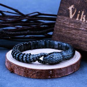 Bracelet viking serpent dragon Jörmungand acier noir