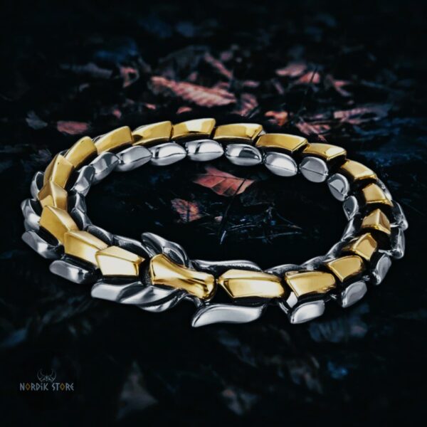 Bracelet viking serpent Ouroboros en acier argent or, cadeau homme fêtes