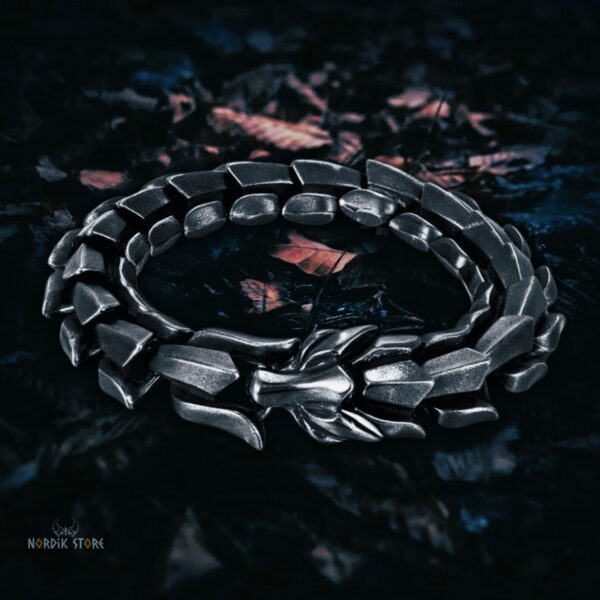 Bracelet viking serpent Ouroboros en acier noir, cadeau homme fêtes