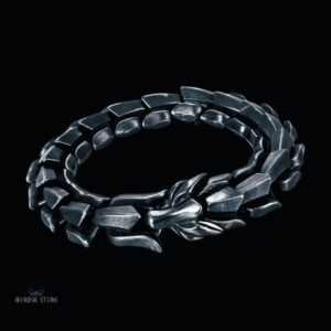 Bracelet viking serpent Ouroboros en acier noir, cadeau homme fêtes noel