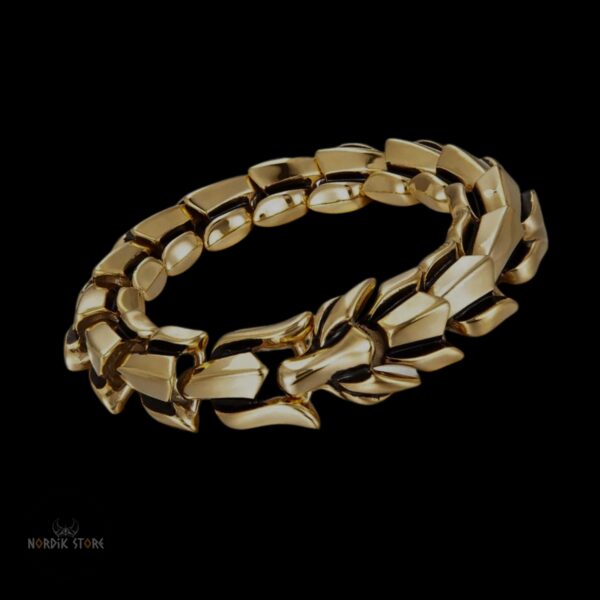 Bracelet viking serpent Ouroboros en acier or, cadeau homme fêtes noel