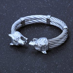Bracelet viking tête de loup Fenrir argent