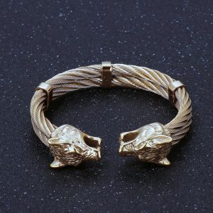 Bracelet viking tête de loup Fenrir or