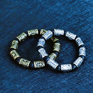 Bracelet viking runes volcaniques bronze argent ancien