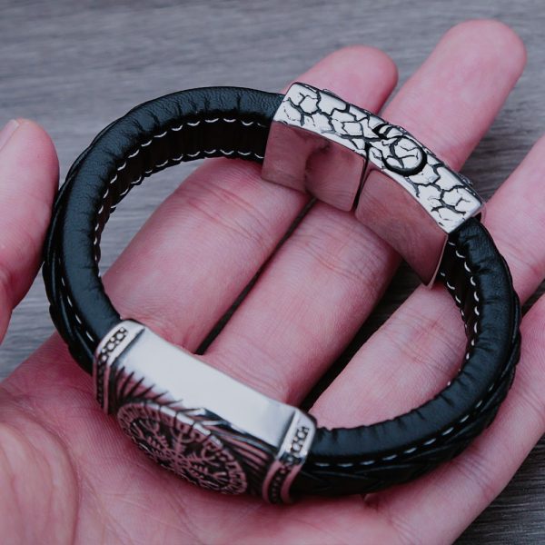 Bracelets vikings Vegvisir et Valknut en cuir pour homme ou femme